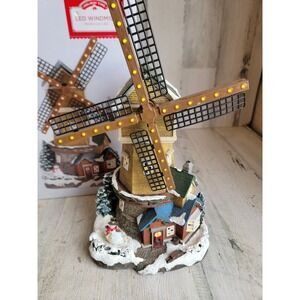 Animated windmill Village Xmas accessory snowman pine tree‎ decor